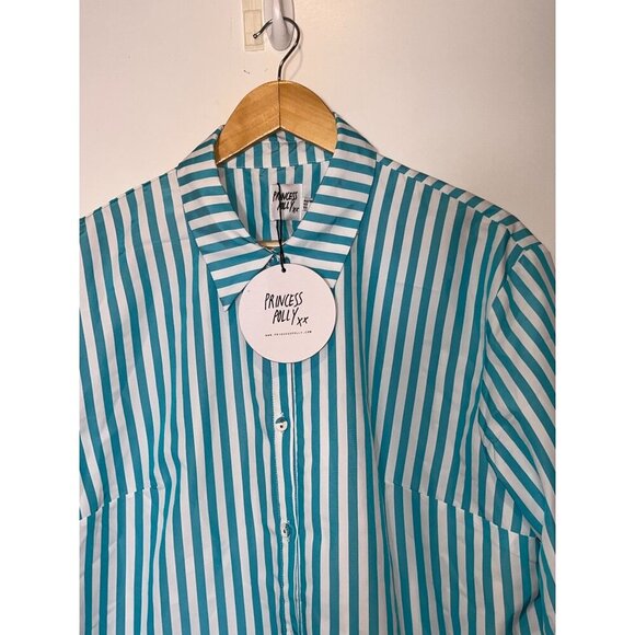 Nwt Princess Polly Chloe Light Blue Striped Button-Down Shirt Womens Size 6 - Picture 3 of 10